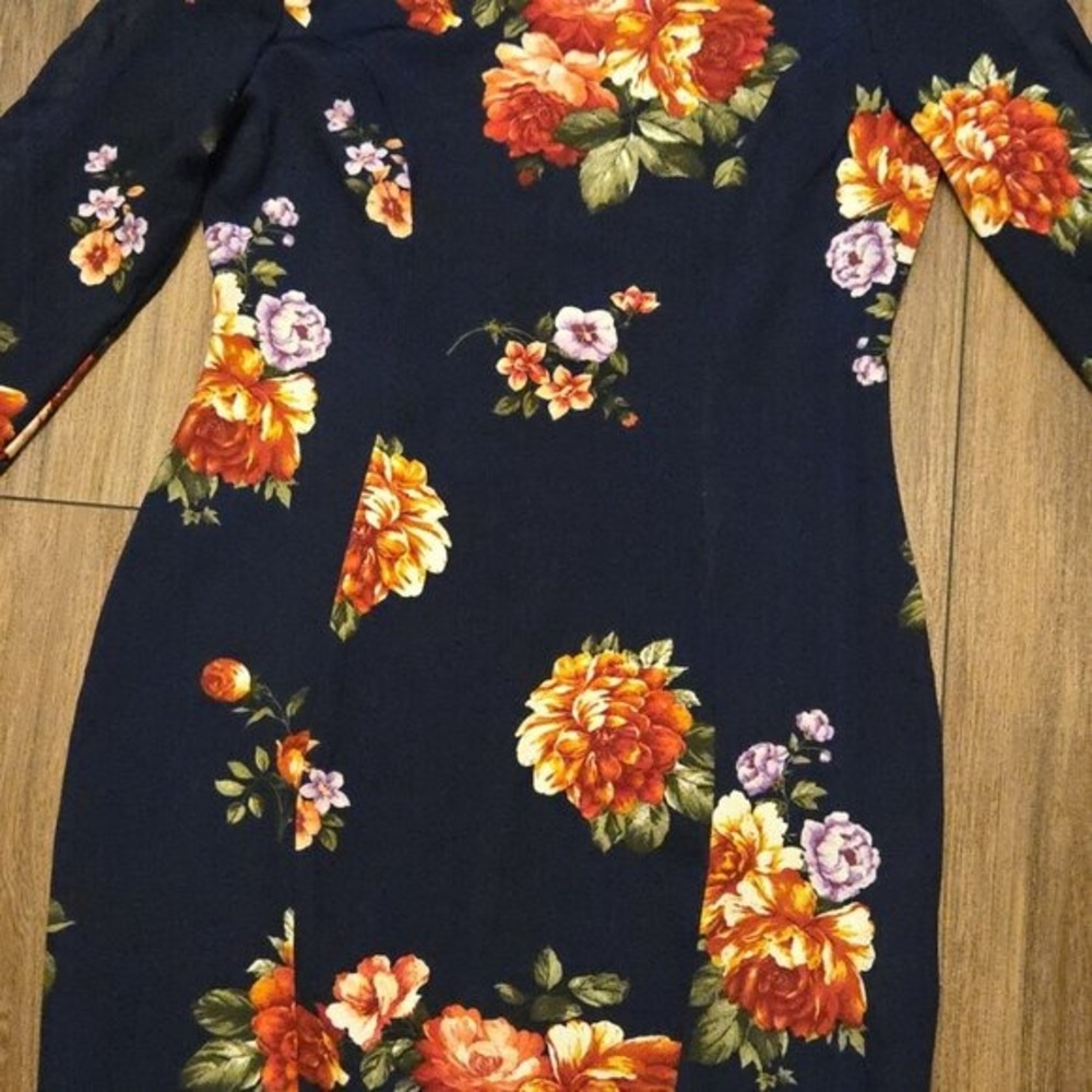 Available by Angela Fashion NWT LS BodyCon Dress Floral Navy Blue‎ Med - Picture 2 of 12
